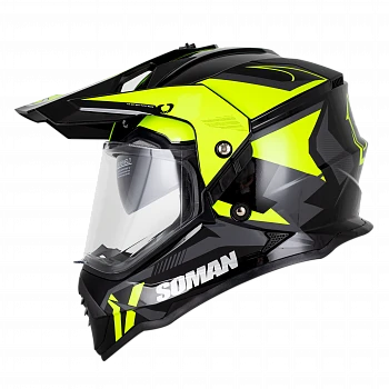 Мотошлем SOMAN M10, black green thunder